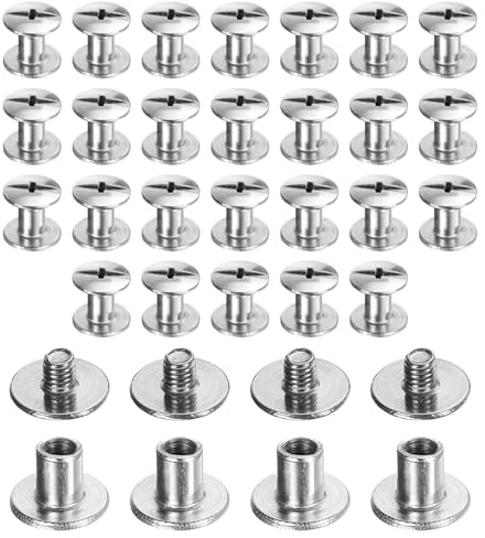 QUARKZMAN 30 Juegos Tornillos Chicago M3x5mm 3mm Longitud Clavos Metal Con Cabeza Phillips Remaches Pernos Postes Sujeción Para Trabajos En Cuero Bolsos Encuadernación Libros DIY Plateado