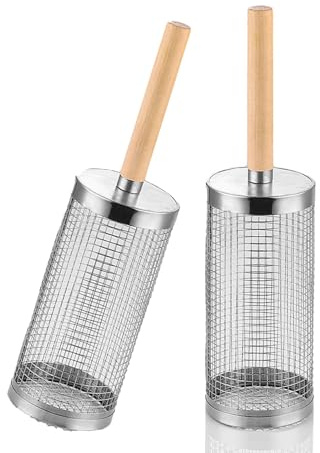 Fleymu Grill Roulant 2 Pièces avec Poignée Amovible - Panier de Cuisson en Acier Inoxydable 304 pour Légumes, Viande, Barbecue - Idée Cadeau Anniversaire Homme et Papa