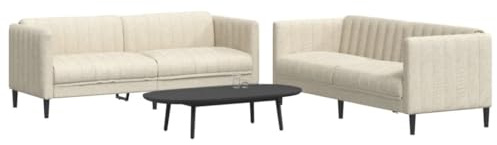 QJBSAVVA 2+3 Sitzer Sofagarnitur Creme aus strapazierfähigem Leinen-Mix 176/193 cm breit Modernes Wohnzimmer Sofa mit Holzbeinen Bequeme Couchgarnitur für Living Room & Lounge
