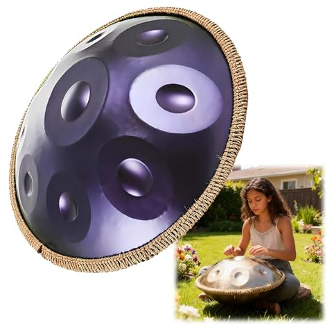 Steel Handpan D Minor Kurd 440Hz 432hz 9/10/12 Notes 22 Inch Handpan Drum Instrument Harmonic Percussion for Sound Healing, Personal Meditation, Yoga(Deep purple,432HZ/12Note)