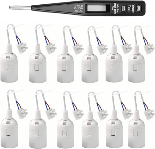 12 Stücke Fassung E27 Renovierfassung Lampenfassung Baustellenfassung E27+VDE-Spannungsprüfer/Phasenprüfer, Ersatzfassung,Lampenfassung mit Kabel,Renovierfassung mit Kabel, Lampenfassung
