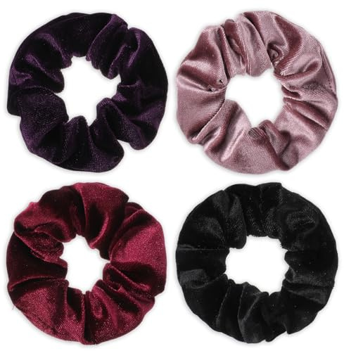 Hårsnoddar för kvinnor, 4 stycken scrunchies sammet mjuka elastiska hårband fashionabla flätgummi hästsvanshållare hårsmycke för tonåringar kvinnor karneval (röda färger)