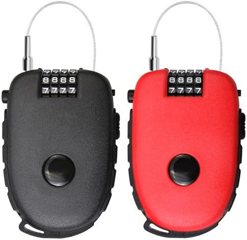 Cadenas à Code avec Câble Rétractable 130cm – Lot de 2 Antivols à Combinaison 4 Chiffres pour Valise, Casier, Bagages, Vélo, Moto, Scooter – Cadenas Valise Avion Durable et Portable pour Voyage