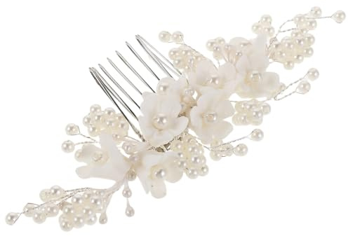 jojofuny Peigne de Cheveux pour Mariée Détail Floral Accessoire Mariage pour Coiffure Femme Beige