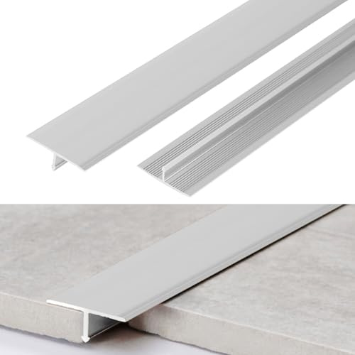 Inscrip 3 stycken T-formlister i aluminium, 0,9 m x 2 cm, prydnadslister och golvövergångslister, platt skiljelist för dörrtröskel och anslutningsgolv, luckor i laminatbrädsplattor (silver)