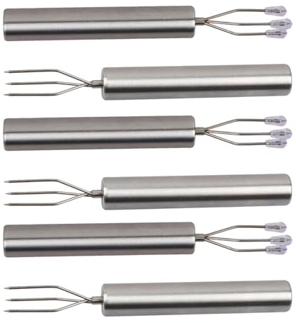 6 tenedores de patatas de acero inoxidable para frutas y maíz, pinchos portátiles para barbacoa con tapas de seguridad, resistentes, elegantes, reutilizables, ideales para camping, picnics