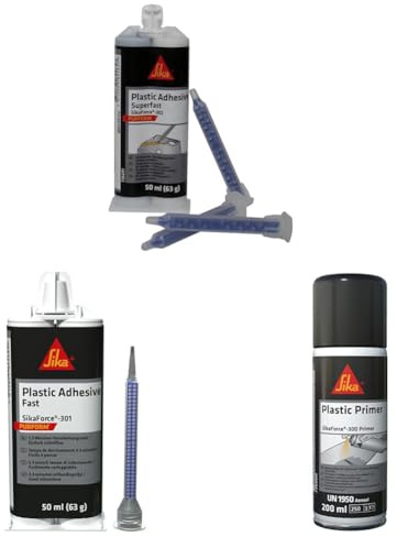 Bundle SIKA - 2k Kunststoff-Kleber und Haftvermittler für das Auto - SikaForce-301 Fast schwarz 50ml - SikaForce-301 Super Fast schwarz 50ml - SikaForce-300 Primer transparent 200 ml Spraydose