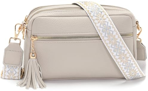 LANXINGLUO Handytasche umhängetasche damen，handtasche damen mittelgroß mit 4 Fächern，mit Verstellbar Abnehmbar Breiter Gurt，crossbody bag Beige