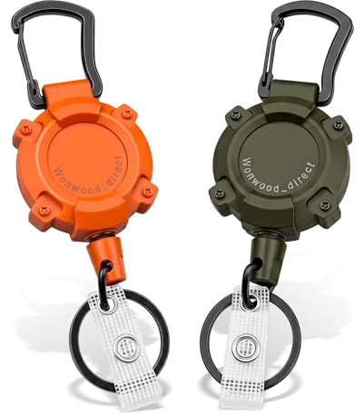 Llavero retractil 2 piezas llavero extensible, cordón extensible retractil con cable de acero de 80 cm, portaidentificaciones para acampada y senderismo, naranja y verde