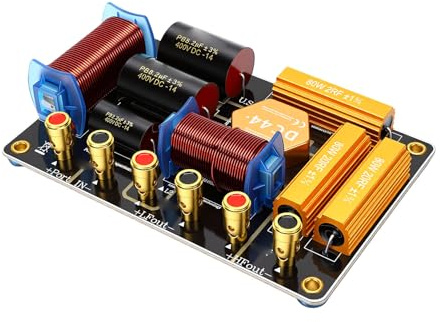 Hamwesh 2-vägs Crossover, 550 W Aluminium Frekvensdelare med Skyddschip, Crossover Filter, Värmetålig blå Skelett OFC-kablar för 10-12-tums Bilhögtalare