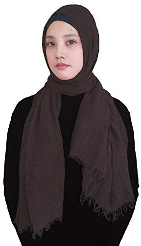 Lina & Lily Hijab para Mujeres Musulmanas Bufanda Fular Turbante, Tela Arrugada (Marrón oscuro)