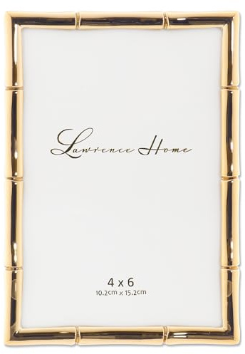 Lawrence 712246 4-Inch W x 6-Inch H Gold Metal Picture Frame with Bamboo Design