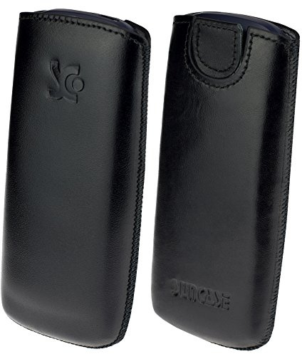 Suncase Original Leder Etui kompatibel mit Nokia 3310 (2017) Tasche Handytasche Ledertasche Schutzhülle Case Hülle (mit Rückzuglasche) in schwarz