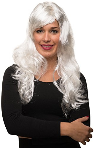 Balinco Damen Perücke Langhaar lockig gewellt – Sexy Lockenperücke für Fasching, Karneval, Cosplay & Halloween – Echthaar-Optik in 13 Farben (Weiß)