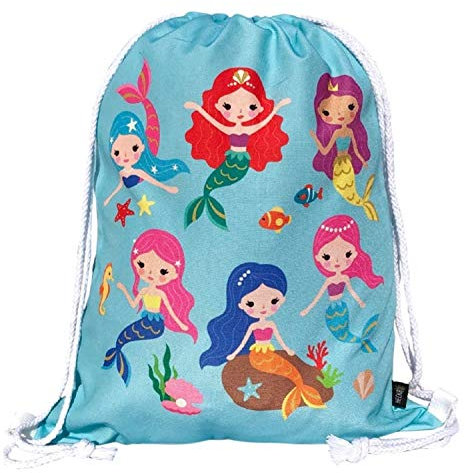 HECKBO Meerjungfrau Mädchen Turnbeutel - beidseitig mit buntem Meerjungfrauen Motiv - 40x32cm - waschmaschinenfest (türkis) - geeignet für Sport, Schule, Freizeit, Kindergarten, Krippe, Urlaub