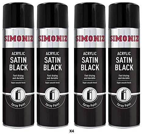 Simoniz Acrylic Satin Black Spray Paint 4x 500ml