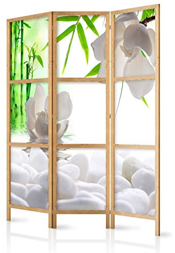 decomonkey Paravent Raumteiler Innen Bambus Spa, 135x171 cm, 3-teilig, Zen | Orient, Japan, Weiß, Wohnzimmer, Room Divider, Wall, Raumteiler Stehend, Trennwand, Sichtschutz, Spanische Wand, Holz