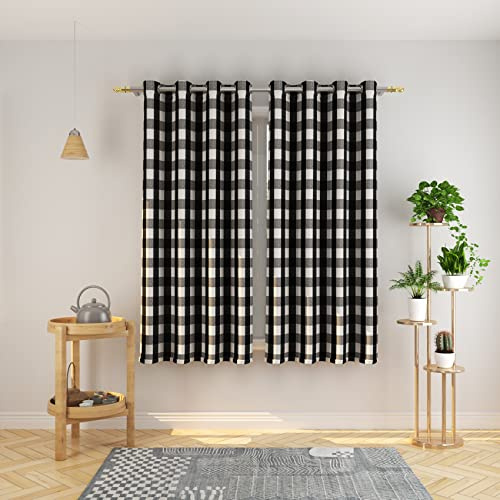 NATUS WEAVER Buffalo Check Curtains 45 inches Long Basement Black and White Gingham Plaid Kitchen Window Curtain Panels Living Room Checker Drapes Bedroom Grommet Top Window Treatment 2 Panels