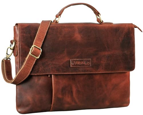 STILORD 'Parker' Aktentasche Leder Schmal Business Mappe Laptoptasche für MacBook 15 Zoll Sleeve Vintage Konferenzmappe A4 Dokumententasche Trolley Aufsteckbar, Farbe:porto - cognac