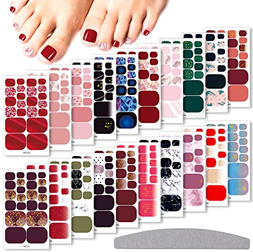 EBANKU 20 Blatt Selbstklebend Fußnagel Sticker Fußnagel Vollabdeckung Zehennagellack Aufkleber Nagelsticker Kunst Sticker Nail art Tattoos Nagel Abziehbilder mit 1 Stücke Nagelfeilen