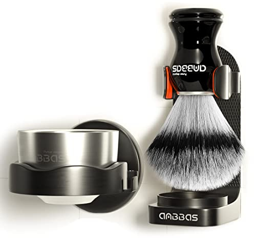 Anbbas Synthetic Badger Shaving Brush and Bowl with Black ABS Wall Mounting Type Holders for Soap Bowl and Brush for Men Wet Shave