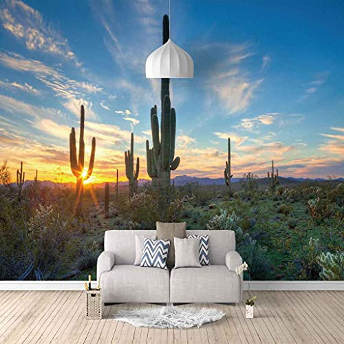 FVGKYS Wandbilder Schlafzimmer Erwachsene Kinder Tapete Plakate 3D Grüner Kaktus Bei Sonnenuntergang Selbstklebend Wandgemälde Wandtattoo Kunst Dekoration Für Wohnzimmer Küche Wanddekoration 200x150cm