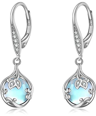 ONEFINITY Månsten/turkos/bärnsten/mossagat/örhängen 925 sterling silver hängande örhänge ädelsten smycken present till kvinnor flickor, Sterlingsilver, Månsten