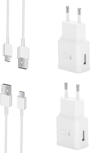 2er Pack USB Ladegerät Stecker mit USB-C Ladekabel 1,5m Für Samsung Galaxy | A17 A16 A15 A14 A35 A37 A55 A56 A57 A05s A04s S22 S21 S20 S10 S9 S8 , Fire HD 8/10/ 10 Kids Pro Tablet Netzteil Adapter
