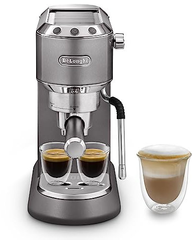 De'Longhi Dedica Arte EC885.GY, Traditional Barista Pump Espresso Machine, Manual Coffee Machine, My LatteArt Steam Wand, Compact Design 15cm Wide, Fit Mug Up to 13cm, Grey