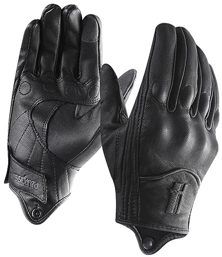 Harssidanzar Mens Winter Warm Leather Motorcycle Gloves with Touchscreen GM041US, Black (Fleece Lined), Size S
