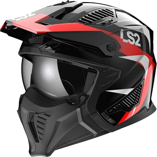 LS2, Jet/Modularhelme Motorrad DRIFTER TRIALITY Gloss Black Red, XS