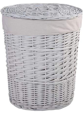 Wickerfield Light Grey Wicker Oval Laundry Basket, Bathroom Storage, Laundry Bag Bin with Liner and Lid (Grey, Small)