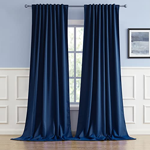 DUALIFE Blackout Curtains Thermal Insulated Blackout Curtains Window Treatments for Bedroom Living Room Back Pocket with Tab/Rod Navy Blue 52x47 Inch 2 Panels
