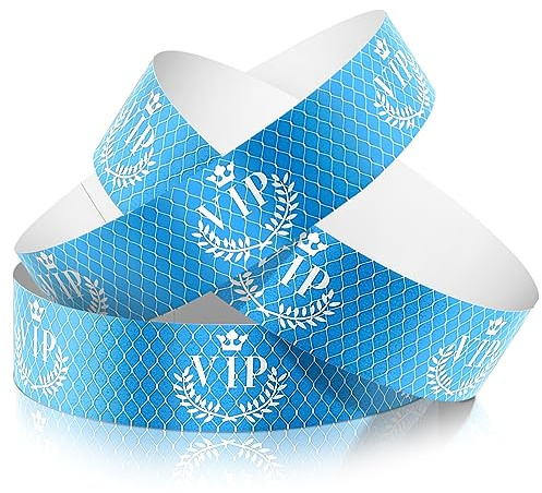 Jadive 500 Stück Papierarmbänder Kunststoff VIP Armbänder Wasserdichte Party Kontrollbänder Einlassbänder Party Bändchen für Veranstaltung Vergnügungsparks Club Konzert Festival (Blau)