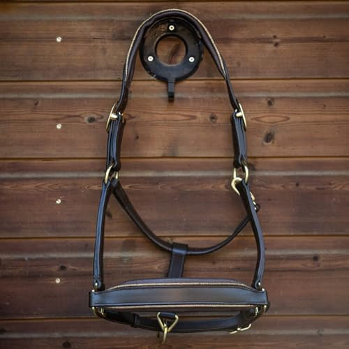MTB Equestrian Lederhalfter Mit Glitzer-Details – Anatomisch Geformt, Weich Gepolstert & Beidseitig Verstellbar – Cob & Full (Braun/Gold, Pony)