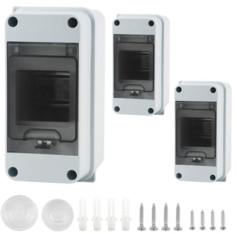 3 Stück Sicherungskasten Aufputz Set, IP65-1 Reihig-3 Module Verteilerkasten Kleinverteiler Aufputz, Unterverteilung Stromkasten, für Ladesäulen, Bauernhöfe, Feuchtraum Elektroverteiler Aufputz