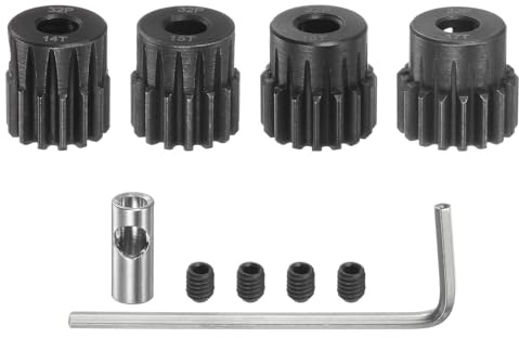 sourcing map 32P Ritzel Set Zahnrad Zahnräder 5mm Welle 14T 15T 16T 17T Motorzahnräder Gehärtet Stahl Ritzelrad mit 3,17mm Kupplung für RC Auto (4 Stück)