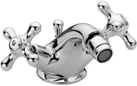 Schläfer 35600010 | Vintage-Badezimmer-Bidet-Armatur mit zwei antiken Knöpfen, Messing-Wasserhahn, traditioneller Einloch-Mischbatterie im Retro-Stil mit 1 1/4 Abfluss, Chrom