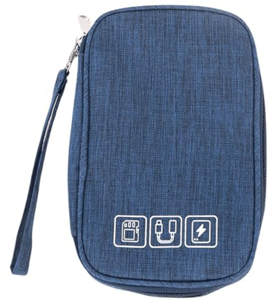 FAVORTALK Travel Organiser Tech Pouch Travel Electronic Accessory Small Universal Storage Bag for Charger Cables Earphone Cord SD Card, Navy Blue B21707