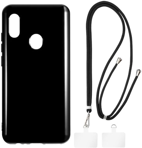 Shantime Hülle und Lanyard für Gigaset GS290 - Schwarz | 6.3 Set inklusive Schutzhülle und abnehmbarem Nackengurt mit Metallverschlüssen und 2 Aufnähern