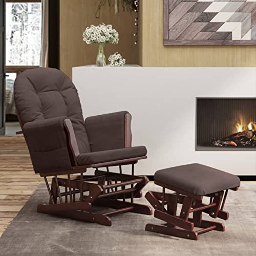 Camerina Schaukelsessel mit Hocker Gleitend Braun Stoff Lesesessel Bequem Schaukelstuhl Stillen