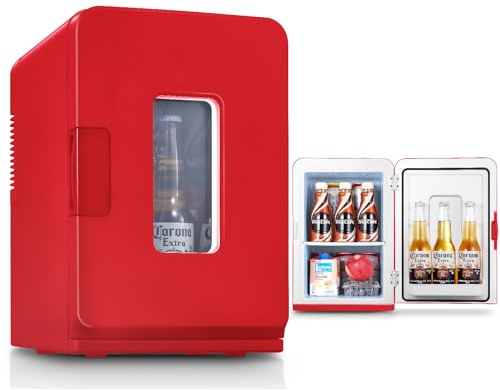 Mini Fridge 15 Liter/21 Cans, Portable AC+DC Power Small Fridge for Bedroom, Car, Office, Thermoelectric Cooler and Warmer Skincare for Food, Drinks, Cosmetics, Max & ECO Mode