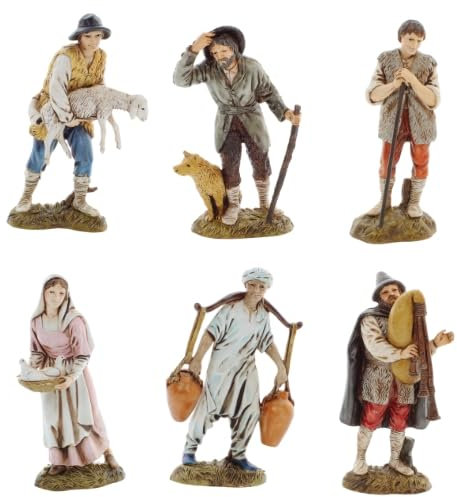 Moranduzzo Set 6 Hirten für Krippe 12 cm Maßstab 1:15 - Unzerstörbare Krippenfiguren - Stil 700', Handbemalt, Offizielles Produkt, Hergestellt in Italien, Bildhauer M. Landi
