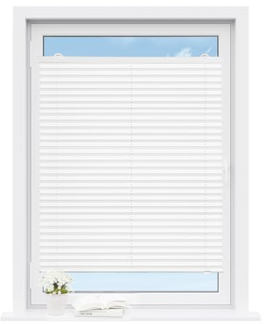 WOLTU Plissee ohne Bohren mit Saugnäpfen, Faltrollo Plisseerollo innen lichtdurchlässig, Sonnenschutz für gängige Fenster Dachfenster Balkontüren, 80x120 cm, Weiß