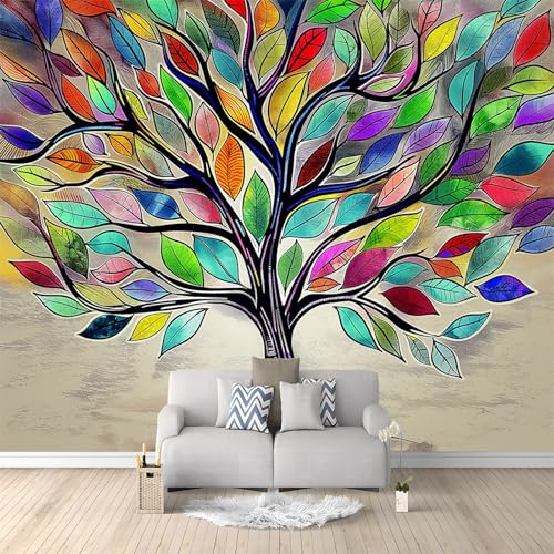 Fototapete Kinderzimmer B200 x H140 cm, Baum Des Lebens Handgemalte Blätter Fototapete Wandbild Babyzimmer - Abstrakt Wanddekoration Tapeten für Kindertapete - Vliestapete Wandtapete Tapete 3D Effekt
