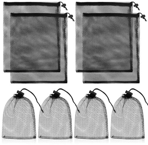 SUBTAVIK Lot de 8 sacs à cordon, organisateurs, sacs de rangement, sacs en filet en nylon avec cordons de serrage (10 x 15 cm, noirs)