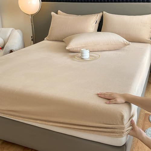 JIANINGHOME Spannbetttuch 120x200,Fleece Spannbettlaken Winter Samt Warm Kuschel Boxspringbett Frottee Bettlaken Biber Spannbetttuch