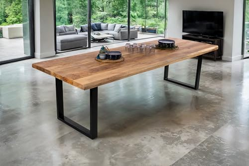 SAM Esstisch Cali | 260 x 100 cm | Mangoholz | Farbe: Natur/rau | U-Gestell Metall Schwarz | Massivholz mit echter Baumkante | pflegeleichter Baumkantentisch/Esszimmertisch