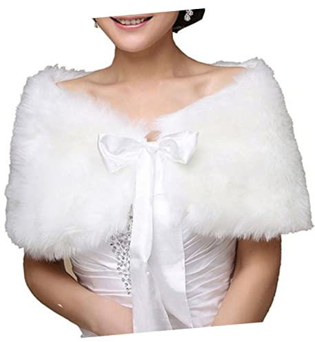 WRITWAA Stola da Sposa in Cotone Plush Bianca per Cerimonia Invernale | Morbida e Confortevole da Indossare, Adatta a Party e Servizi Fotografici, Stile Elegante