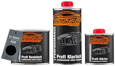 TRISTARcolor Autolack Set Dose spritzfertig für BMW 466 Schwarz Antiscratch Matt Basislack + 2K Klarlack 1,25L